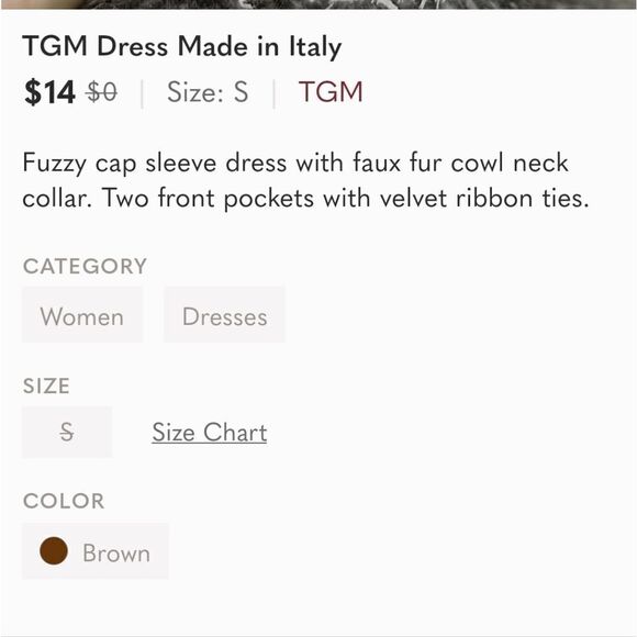 TGM Dress Made in Italy with Faux Fur Collar Size S - Picture 8 of 8